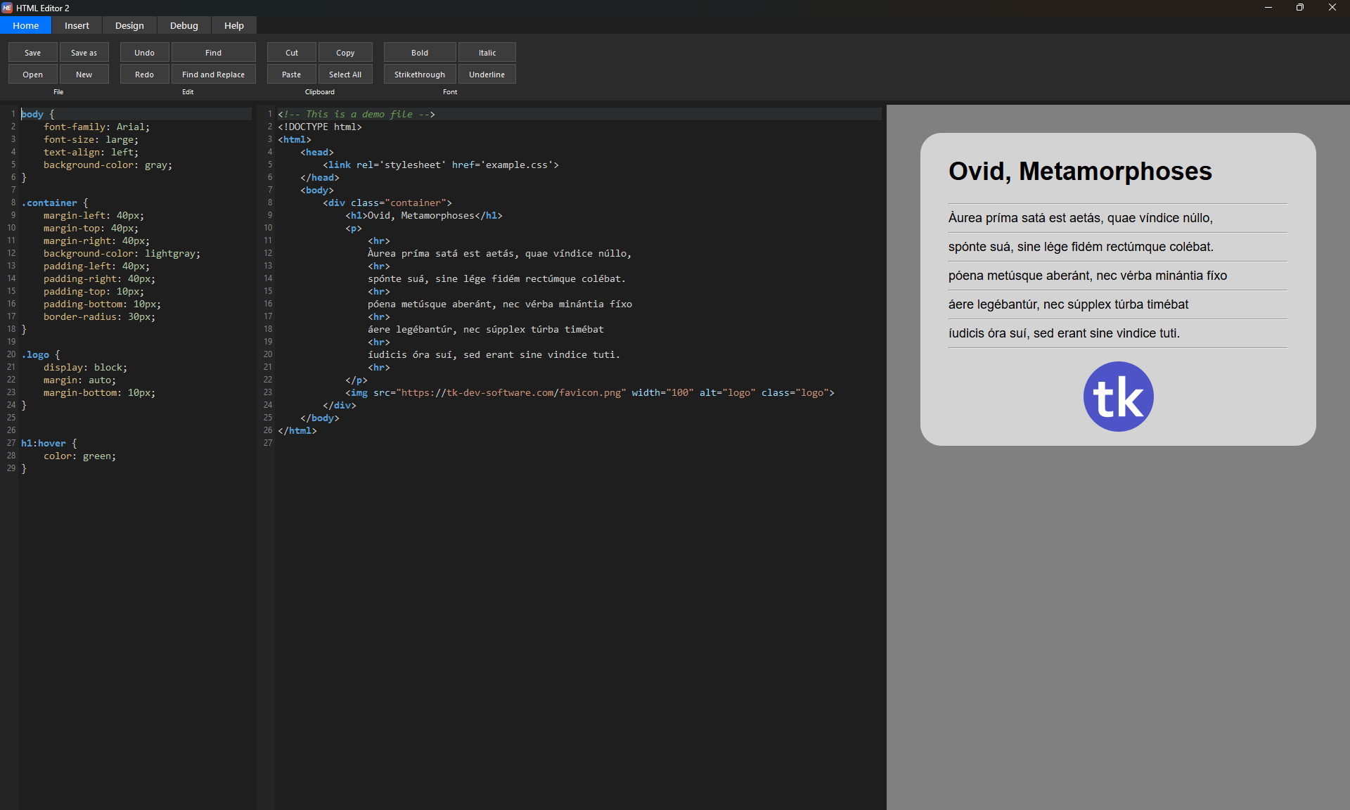 Preview Image of HTML editor.