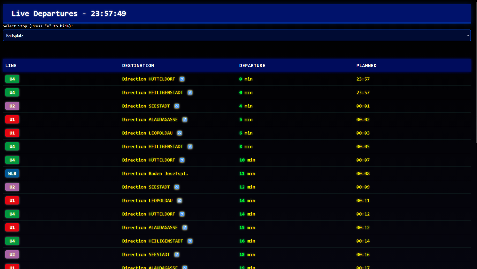 Preview Image of Wiener Linien API Project.